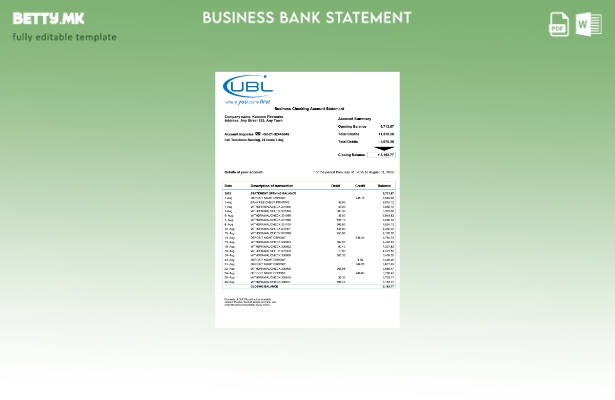 модерен стил United Kingdom United Bank Ltd (UBL) шаблон Word и PDF за проверка 